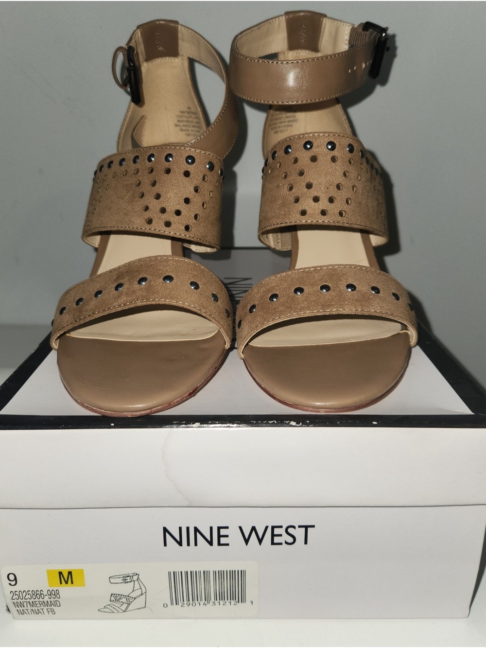 Nine West Tan Perforated Ankle-Strap Heels